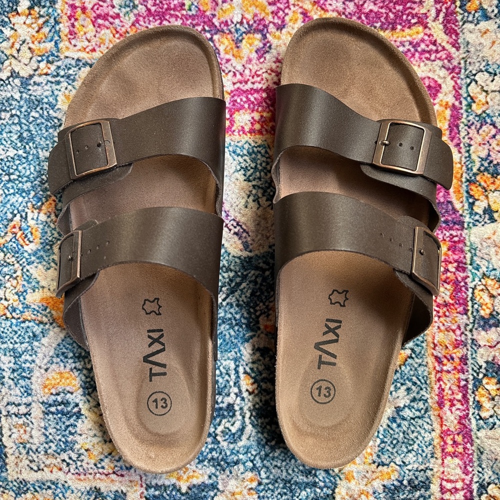 3/50 Men's Double Strap Brown Slide Sandals